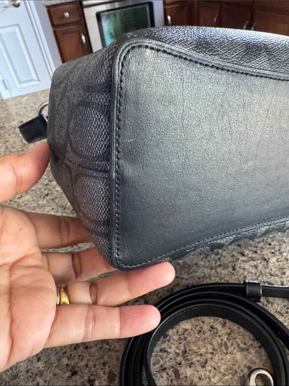 COACH Black Signature Canvas Bucket Crossbody Bag - Picture 7 of 14